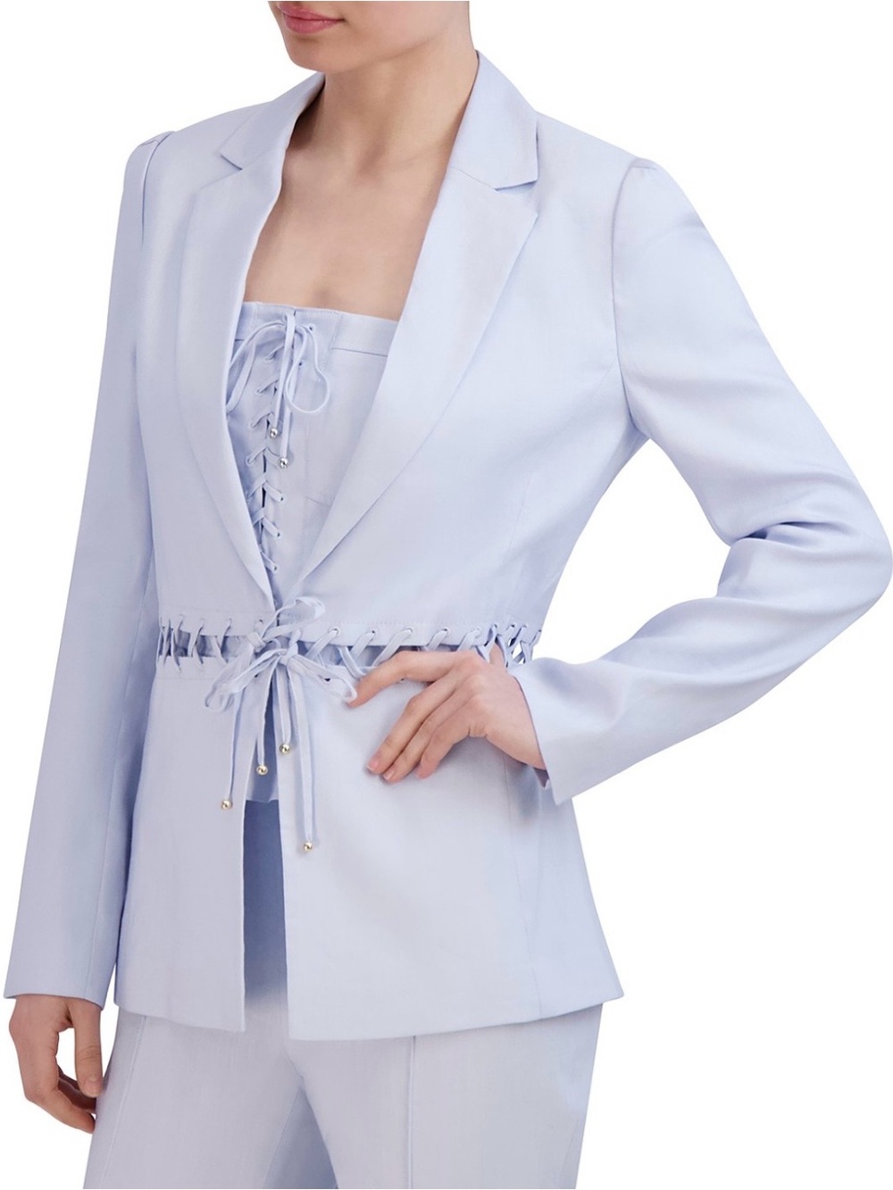 BCBG Light Blue Lace-Up Tailored Blazer - Picture 10 of 12
